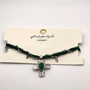 NWT Free People Lola Choker in Green Cross Bohemian Velvet Necklace